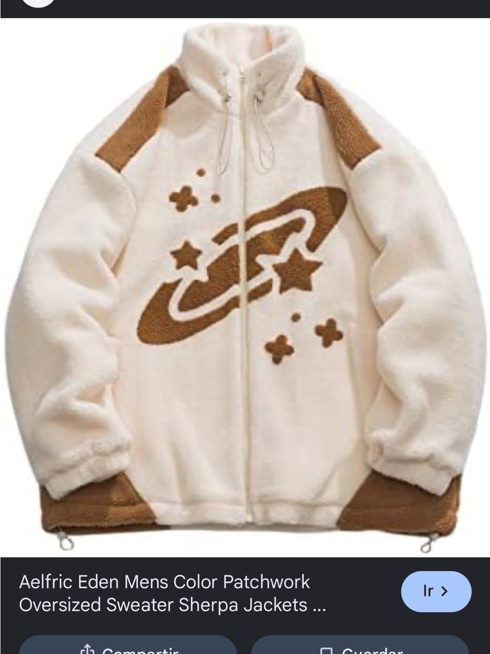 Aelfric Eden Cream & Brown Planet Patchwork Sherpa Jacket